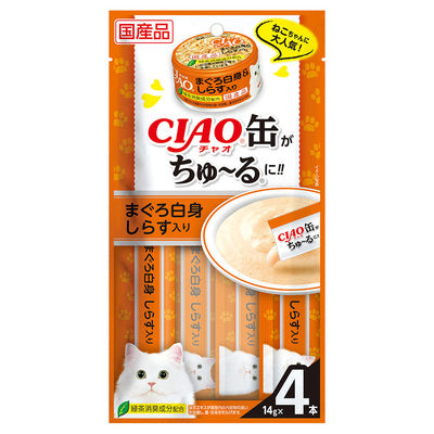 いなば CIAO 缶ちゅーる まぐろ白身 しらす入り 14g×4本入り(1ケース48袋)