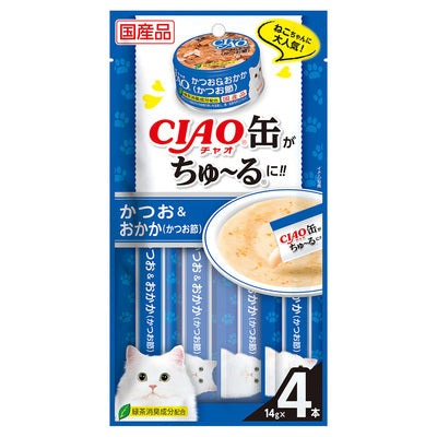 いなば CIAO 缶ちゅーる かつお&おかか(かつお節) 14g×4本入り(1ケース48袋)