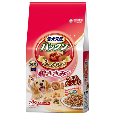 ユニ・チャーム 愛犬元気 パックン 鶏ささみ入り 成犬用 2.5kg(小分けパック5袋)×4袋