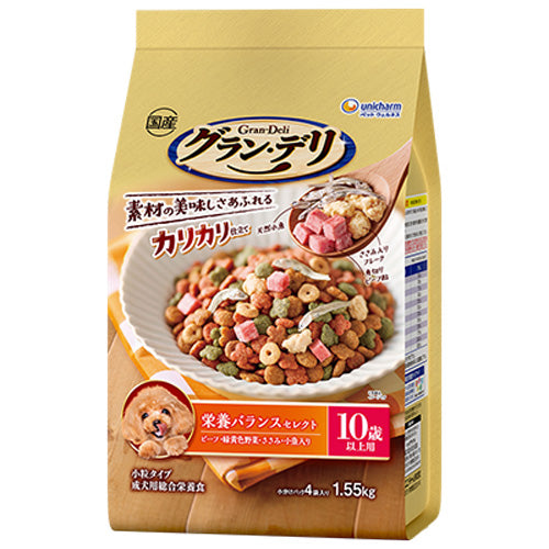 ユニ・チャーム グラン・デリ カリカリ仕立て 10歳以上用 栄養バランスセレクト ビーフ・緑黄色野菜・ささみ・小魚入り 1.55kg(小分けパック4袋)×4袋