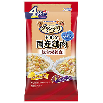 ユニ・チャーム グラン・デリ 100%国産鶏肉 総合栄養食 パウチ ジュレ 成犬用 チーズ入り×さつまいも入り 65g×4袋入り(1ケース20袋)