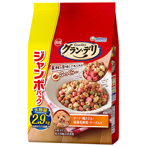 ユニ・チャーム グラン・デリ ふっくら仕立て ビーフ・鶏ささみ・緑黄色野菜・チーズ・角切りビーフ粒入り ジャンボパック 2.9kg(小分けパック6袋)×4袋