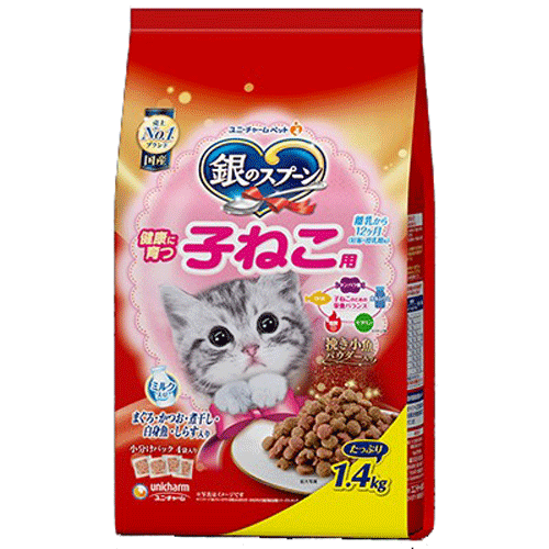 ユニ・チャーム 銀のスプーン 贅沢うまみ仕立て 健康に育つ子ねこ用 まぐろ・かつお・煮干し・白身魚・しらす入り 1.4kg(小分けパック4袋)×6袋