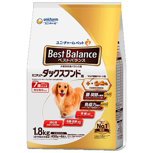 ユニ・チャーム ベストバランス カリカリ仕立て ミニチュア・ダックスフンド用 7歳以上用 1.8kg(450g×4袋)×4袋