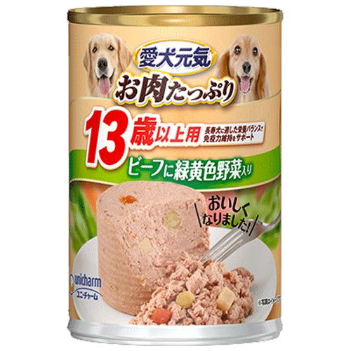 ユニ・チャーム 愛犬元気 缶 13歳以上用 ビーフに緑黄色野菜入り 375g×48缶