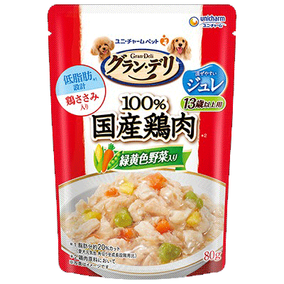 ユニ・チャーム グラン・デリ 100%国産鶏肉 パウチ ジュレ 13歳以上用 緑黄色野菜入り 80g×60袋