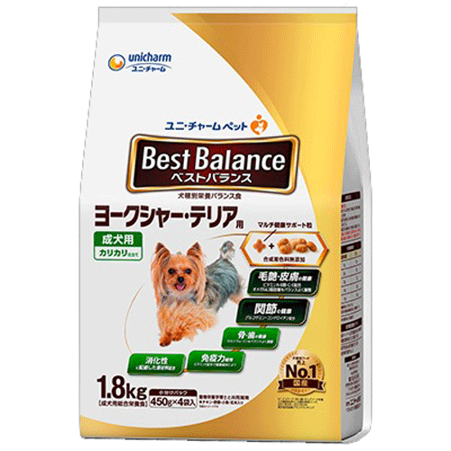 ユニ・チャーム ベストバランス カリカリ仕立て ヨークシャー・テリア用 1.8kg(450g×4袋)×4袋