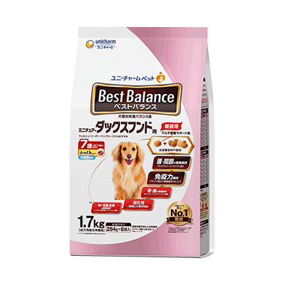 ユニ・チャーム ベストバランス ふっくら仕立て ミニチュア・ダックスフンド用 7歳が近づく頃から始める低脂肪 1.7kg(284g×6袋)×4袋