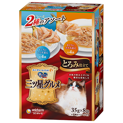 ユニ・チャーム 銀のスプーン 三ツ星グルメ パウチ とろみ仕立て まぐろにしらす添え&まぐろにささみ添え 35g×8袋(1ケース20箱)