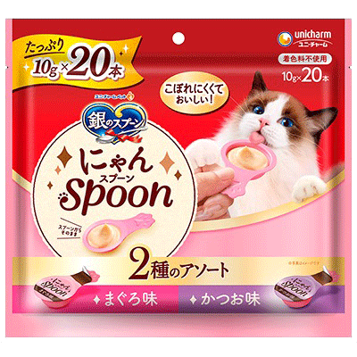 ユニ・チャーム 銀のスプーン 三ツ星グルメ おやつ にゃんSpoon 2種のアソート まぐろ&かつお味 200g(10g×20本)×14袋