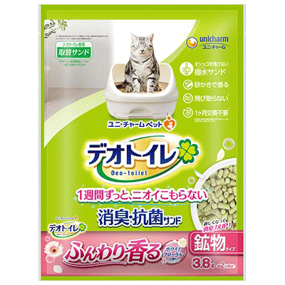 ユニ・チャーム デオトイレ ふんわり香る消臭・抗菌サンド ホワイトフローラルの香り 3.8ℓ×4袋