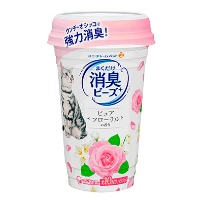 ユニ・チャーム 猫トイレまくだけ香り広がる消臭ビーズ ピュアフローラルの香り 450ml×9個