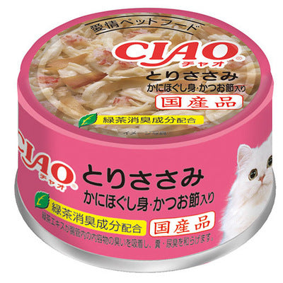 いなば CIAO ホワイティ とりささみ かにほぐし身・かつお節入り 85g×48缶