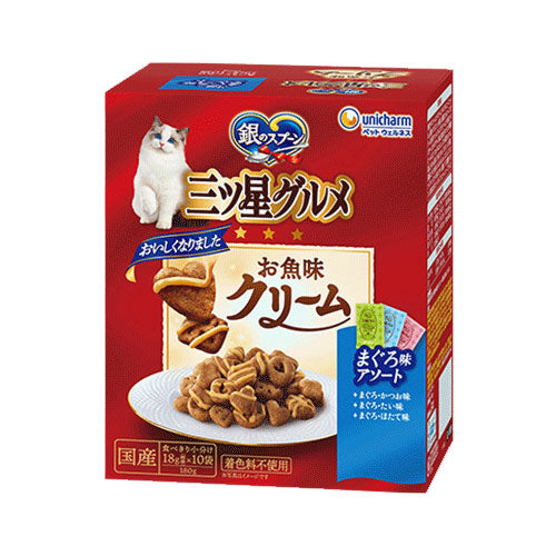 ユニ・チャーム 銀のスプーン 三ツ星グルメ お魚味クリーム ３種のまぐろ味アソート 180g(18g×10袋)×12箱