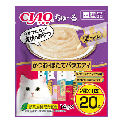 いなば CIAO ちゅーる かつお・ほたてバラエティ 14g×20本入り(1ケース16袋)