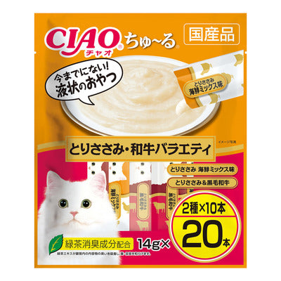 いなば CIAO ちゅーる とりささみ・和牛バラエティ 14g×20本入り(1ケース16袋)