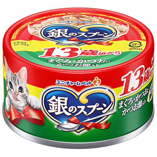 ユニ・チャーム 銀のスプーン 缶 13歳頃から まぐろ・かつおにかつお節入り 70g×48缶