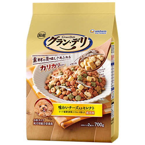 ユニ・チャーム グラン・デリ カリカリ仕立て 成犬用 味わいチーズ入り セレクト ビーフ・緑黄色野菜・ささみ・小魚入り 700g(小分けパック2袋)×9袋