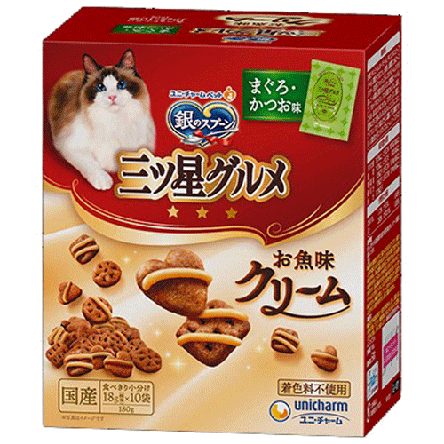ユニ・チャーム 銀のスプーン 三ツ星グルメ お魚味クリーム まぐろ・かつお味 180g(18g×10袋)×12箱