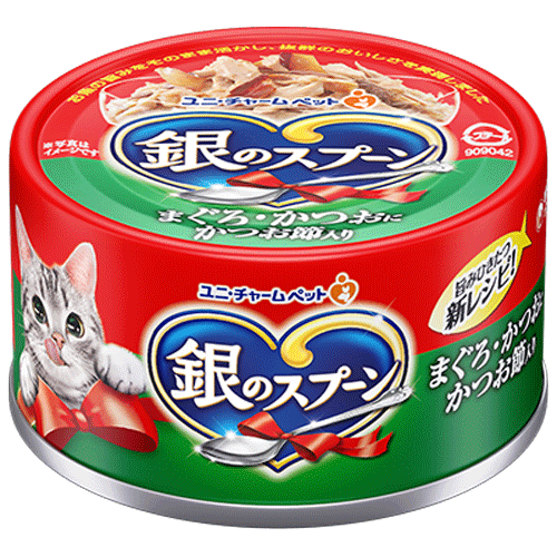 ユニ・チャーム 銀のスプーン 缶 まぐろ・かつおにかつお節入り 70g×48缶