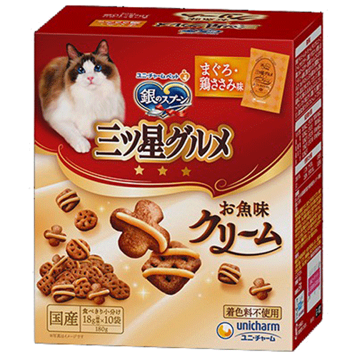 ユニ・チャーム 銀のスプーン 三ツ星グルメ お魚味クリーム まぐろ・鶏ささみ味 180g(18g×10袋)×12箱