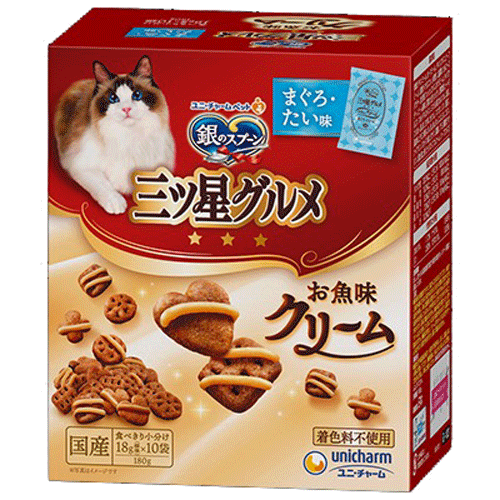 ユニ・チャーム 銀のスプーン 三ツ星グルメ お魚味クリーム まぐろ・たい味 180g(18g×10袋)×12箱