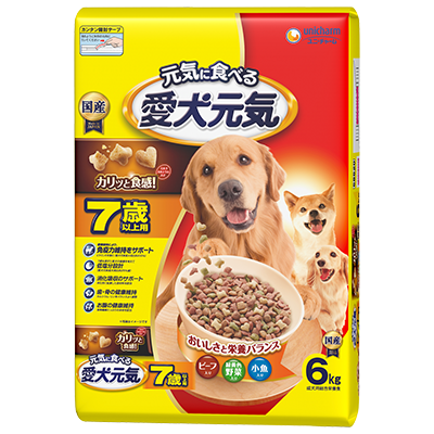 ユニ・チャーム 愛犬元気 7歳以上用 ビーフ・緑黄色野菜・小魚入り 6kg×4袋