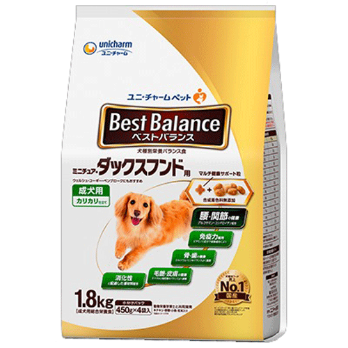 ユニ・チャーム ベストバランス カリカリ仕立て ミニチュア・ダックスフンド用 1.8kg(450g×4袋)×4袋