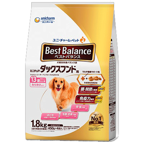 ユニ・チャーム ベストバランス カリカリ仕立て ミニチュア・ダックスフンド用 13歳以上用 1.8kg(450g×4袋)×4袋
