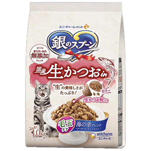 ユニ・チャーム 銀のスプーン 国産生かつおin 毛玉ケア 海の幸ブレンド 1kg(小分けパック3袋)×8袋