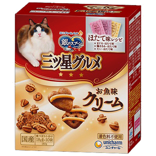 ユニ・チャーム 銀のスプーン 三ツ星グルメ お魚味クリーム ほたて味レシピ3種のアソート 180g(18g×10袋)×12箱