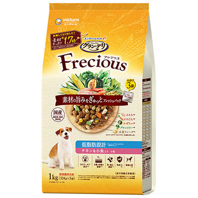 ユニ・チャーム グラン・デリ フレシャス アダルト成犬用 低脂肪設計 チキン&小魚入り 1kg(334g×3袋)×8袋
