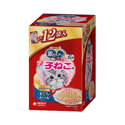 ユニ・チャーム 銀のスプーン パウチ 健康に育つ子ねこ用 まぐろ・かつお 60g×12袋(1ケース10箱)