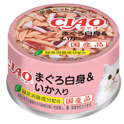 いなば CIAO ホワイティ まぐろ白身 いか入り 85g×48缶