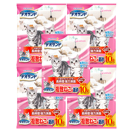 （訳あり：箱潰れ）ユニ・チャーム デオサンド 複数ねこ用紙砂 10ℓ×5袋