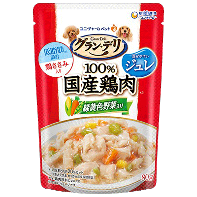 ユニ・チャーム グラン・デリ 100％国産鶏肉 パウチ ジュレ 成犬用 緑黄色野菜入り 80g×60袋